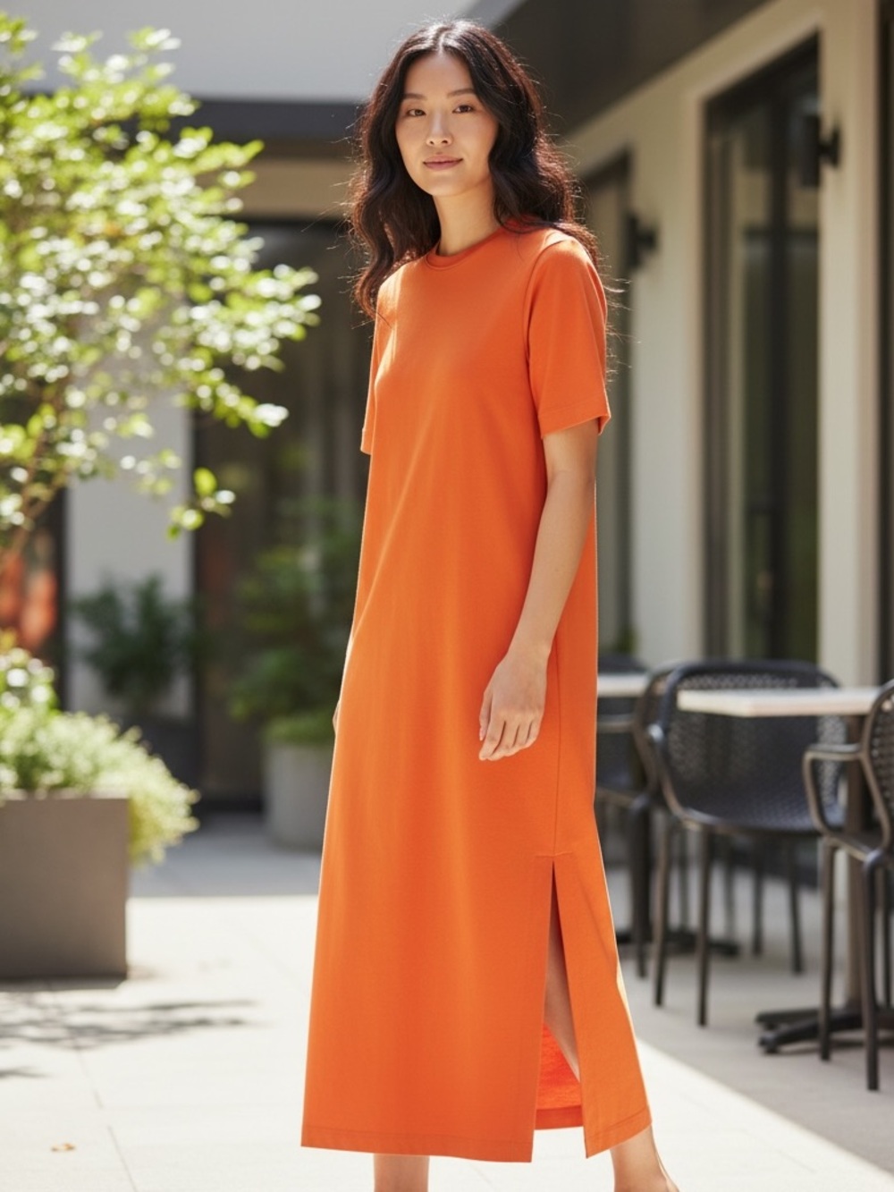 Boden Orange Cotton Maxi T Shirt Dress Side Slit NWOT 4R
